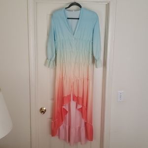 Rainbow Pastel Ombre High Low Dress
